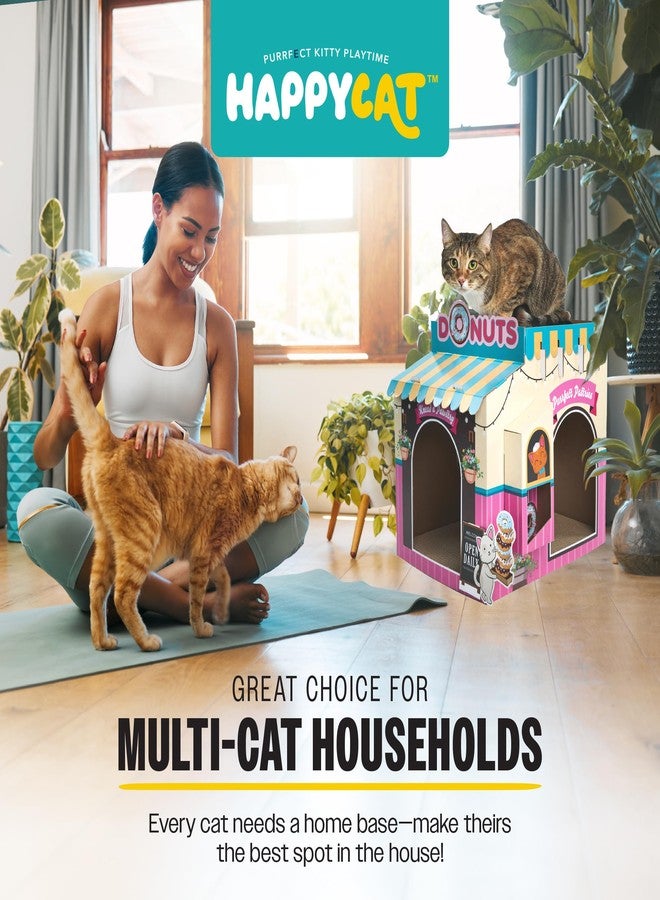 HAPPY CAT HappyCat Donut Shop Cat Scratcher House - Adorable Cardboard Cat Playhouse with Scratching Panels & Spacious Interior, Hideout & Stimulation Station - Charming Indoor Cat House - Image 3